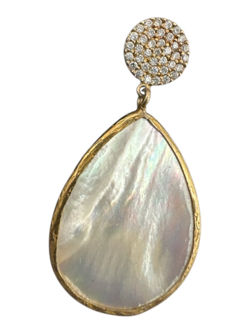 Gold & Iridescent 925 Sterling Silver Mother of Pearl Rhinestone Drop Earrings Gold & Iridescent