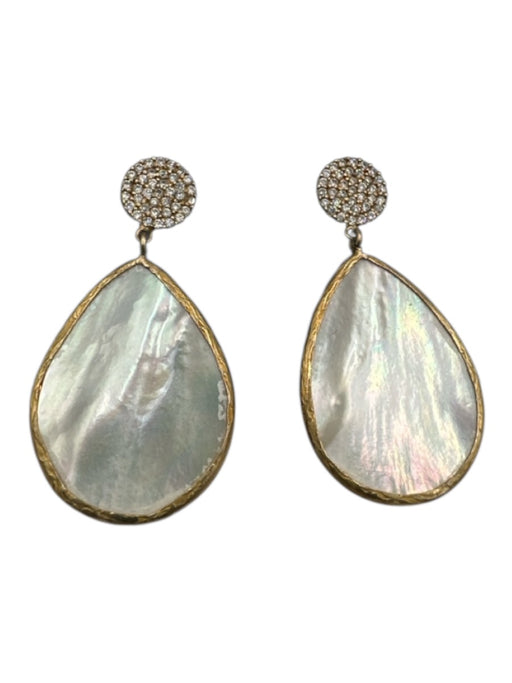 Gold & Iridescent 925 Sterling Silver Mother of Pearl Rhinestone Drop Earrings Gold & Iridescent