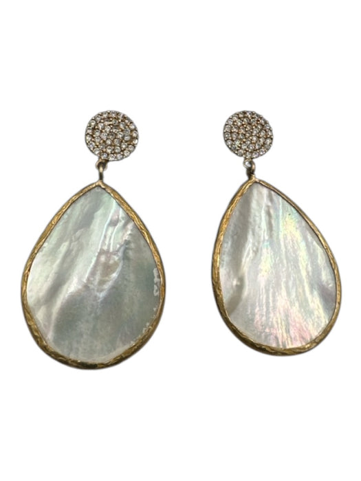Gold & Iridescent 925 Sterling Silver Mother of Pearl Rhinestone Drop Earrings Gold & Iridescent