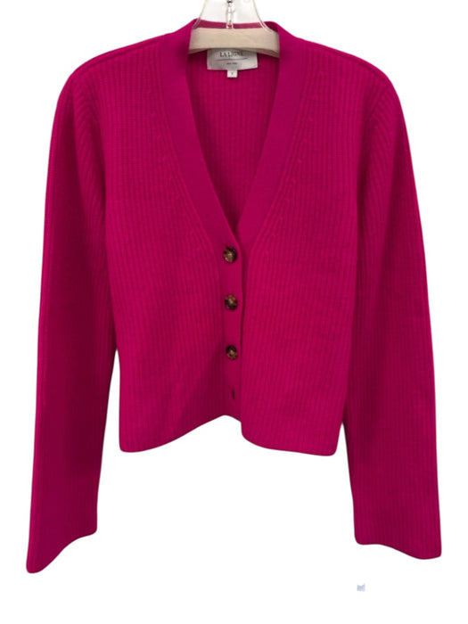 La Ligne Size S Hot pink Cashmere Ribbed Knit Button Front V Neck Sweater Hot pink / S