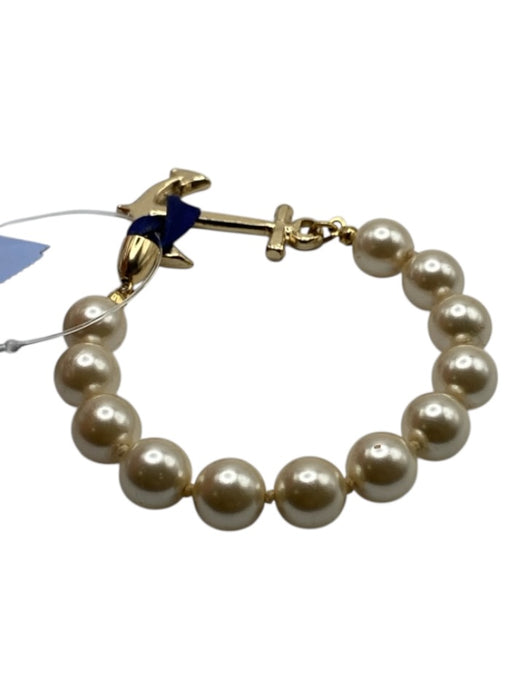 Kiel James Patrick Gold Tone & Navy Glass Beads Faux Pearl Anchor Charm Bracelet Gold Tone & Navy