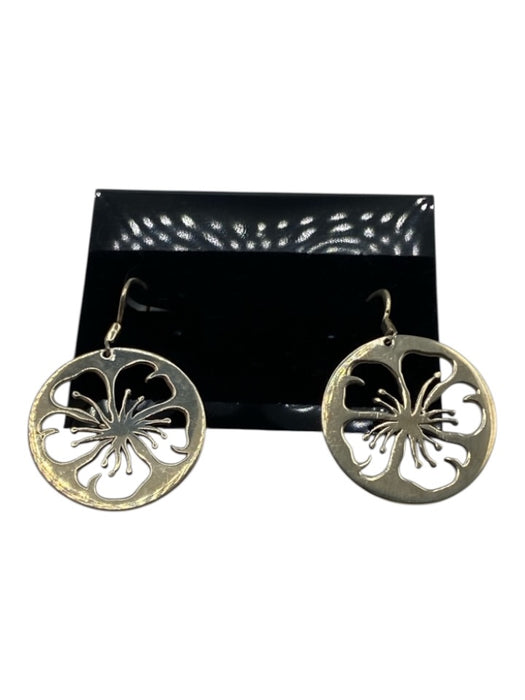 Silver 925 Sterling Floral Cut Outs Circle Dangle Fish Hook Earrings Silver
