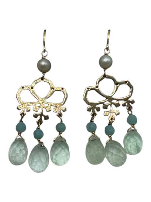 Landstrom Gold Tone & Blue 14 K Gold Fill Pearl Detail Faceted Bead Earrings Gold Tone & Blue