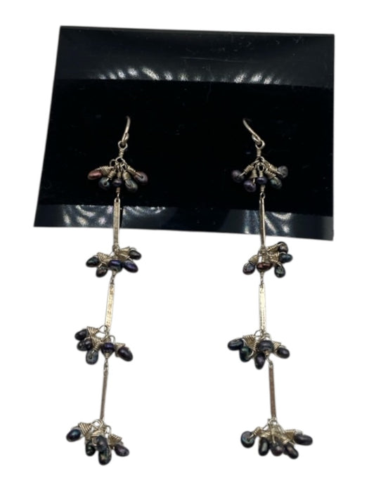 Silver Tone & Blue 925 Sterling Silver Abalone Pearl Clusters Fish Hook Earrings Silver Tone & Blue