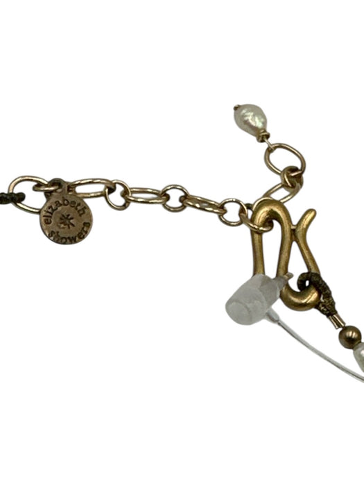 Elizabeth Showers White & Gold Tone Metal & Pearl Beaded Short Collar Necklace White & Gold Tone