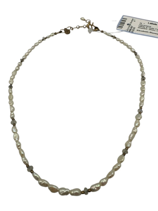 Elizabeth Showers White & Gold Tone Metal & Pearl Beaded Short Collar Necklace White & Gold Tone