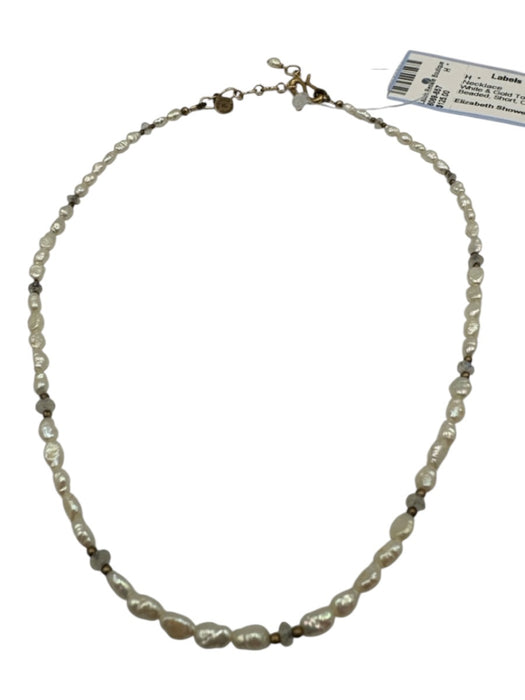 Elizabeth Showers White & Gold Tone Metal & Pearl Beaded Short Collar Necklace White & Gold Tone