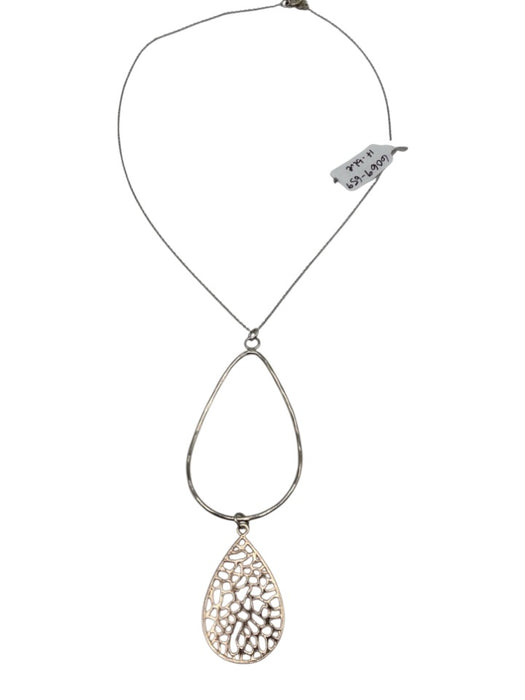 Silver Tone 925 Sterling Teardrop Pendant Chain Layered Detail Necklace Silver Tone