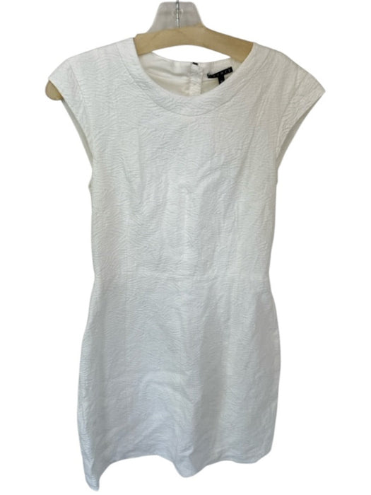 Theory Size 10 Ivory Cotton Blend Cap Sleeve Textured Back Zip Dress Ivory / 10