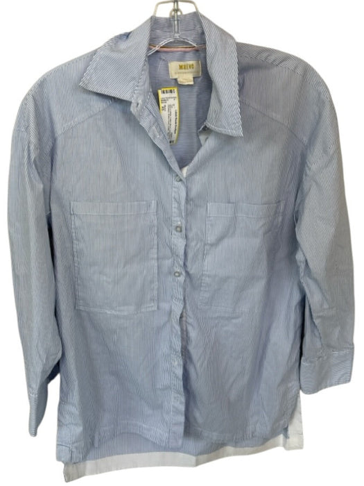 Maeve Size XS Blue & White Cotton Blend Long Sleeve Pinstripe Button Down Top Blue & White / XS