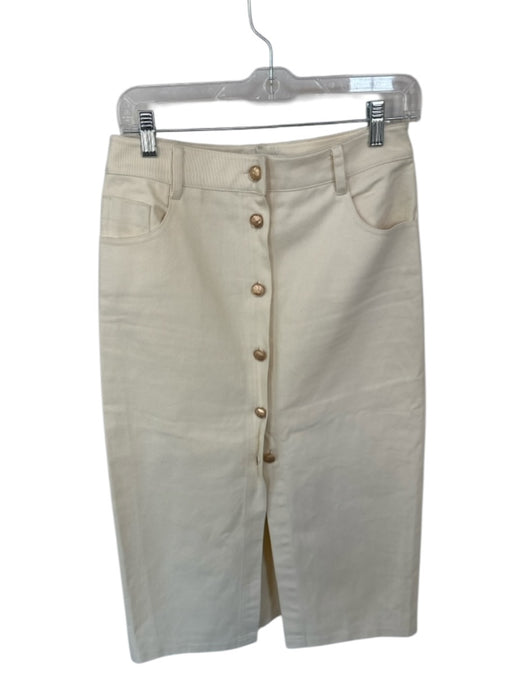 Greylin Size M Cream & Gold Cotton Blend Button Down Denim Maxi Skirt Cream & Gold / M