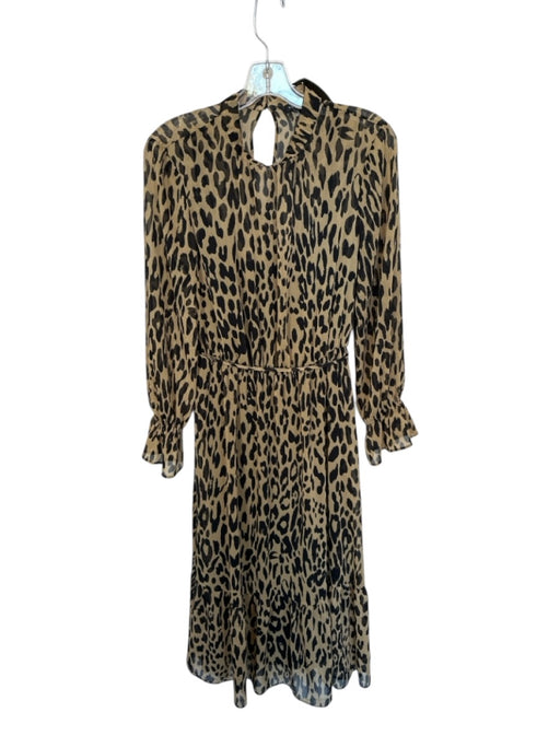 Banana Republic Size 6 Tan & black Polyester Lepoard Print Long Sleeve Dress Tan & black / 6