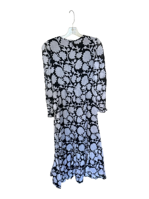 Banjanan Size XS Black & White Cotton Floral Long Sleeve high neck Maxi Dress Black & White / XS