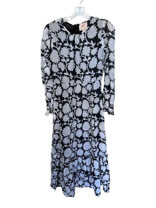 Banjanan Size XS Black & White Cotton Floral Long Sleeve high neck Maxi Dress Black & White / XS