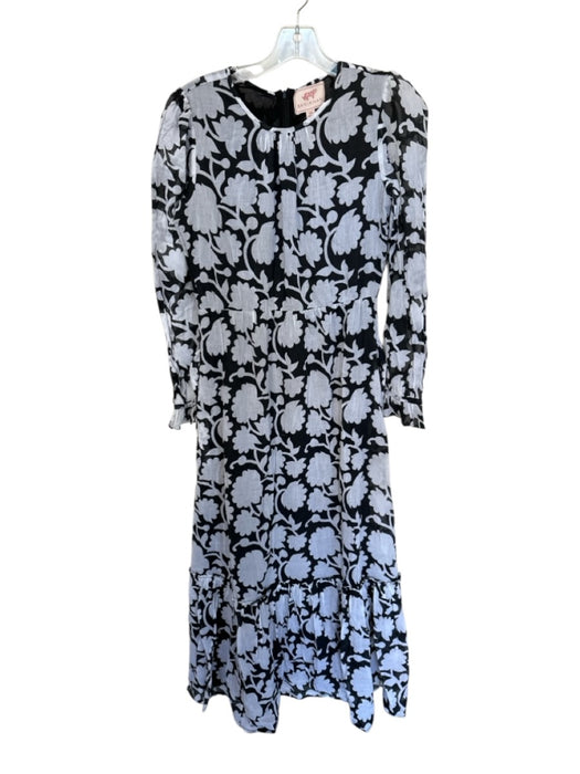 Banjanan Size XS Black & White Cotton Floral Long Sleeve high neck Maxi Dress Black & White / XS