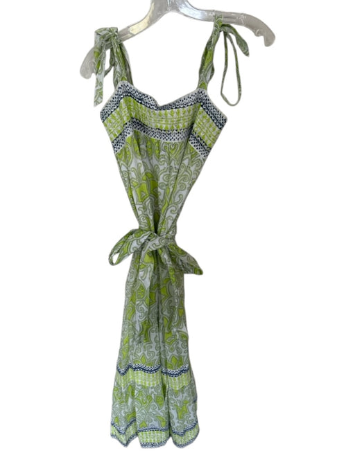 Azure Size S Lime & Navy Cotton Tie Straps Kaleidoscope Smocked Back Maxi Dress Lime & Navy / S