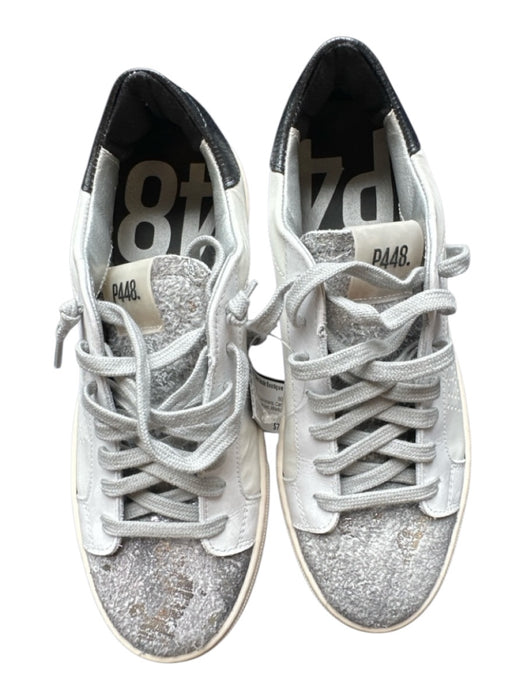 P448 Shoe Size 30 White & Grey Suede Accents Canvas Platform Athletic Sneakers White & Grey / 30