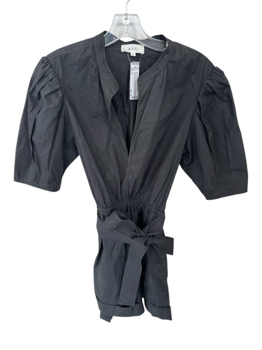A.L.C. Size 8 Black Cotton Belt V Neck Zip Front Elastic Waist Romper Black / 8