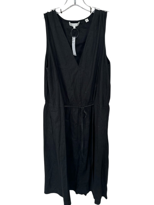 Vince Size M Black Linen Sleeveless V Neck Front Tie Maxi Dress Black / M
