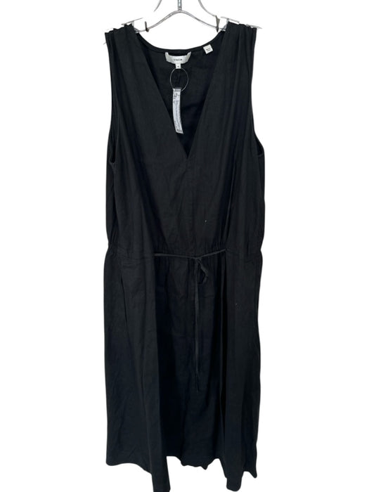 Vince Size M Black Linen Sleeveless V Neck Front Tie Maxi Dress Black / M