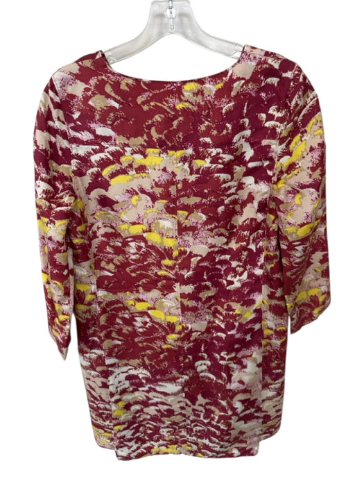 Tibi Size 2 Maroon & Yellow Silk 3/4 Sleeve Splatter Mini Dress Maroon & Yellow / 2