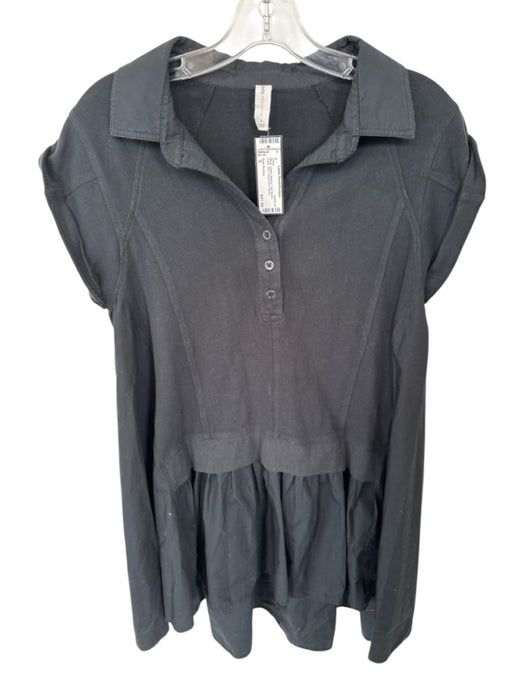 Daily Practice Size S Black Cotton Buttons Cap Sleeve Collar Mini Dress Black / S
