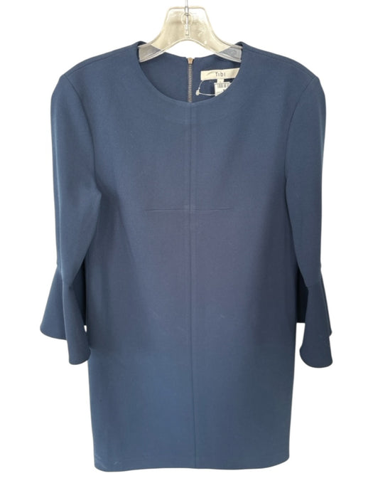 Tibi Size 2 Navy Polyester Back Zip Flare Sleeve 3/4 Sleeve Mini Dress Navy / 2