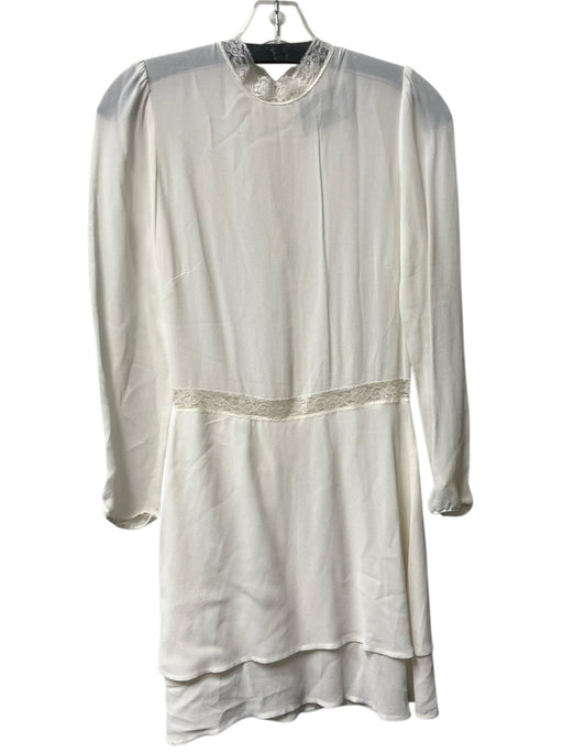 Reformation Size 4 Ivory Viscose Turtle Neck Lace Detail Long Sleeve Dress Ivory / 4