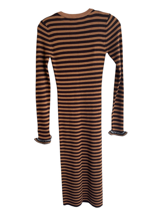 Pinko Size Small Brown & Tan Wool Blend Stripe Long Sleeve Jewled detail Dress Brown & Tan / Small