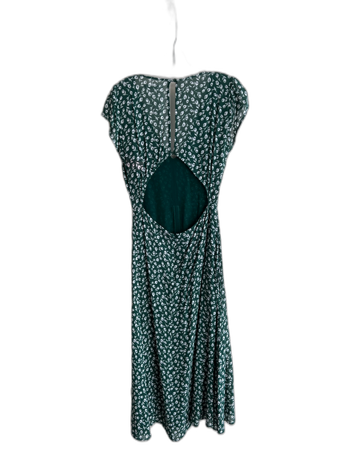Reformation Size 8 Green & White Viscose V Neck Floral Open Back Dress Green & White / 8