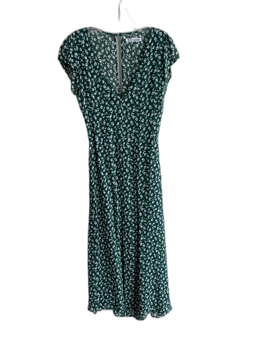Reformation Size 8 Green & White Viscose V Neck Floral Open Back Dress Green & White / 8