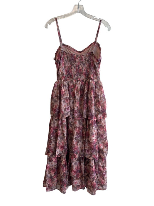 Storia Size M Pink Polyester Spaghetti Strap Floral Print Tiered Lined Dress Pink / M