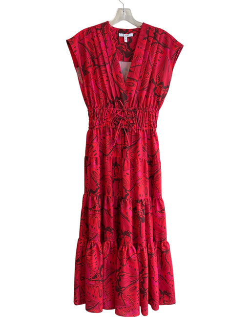 Derek Lam 10 Crosby Size 0 Red Polyester Cap Sleeve Floral & Abstract Dress Red / 0