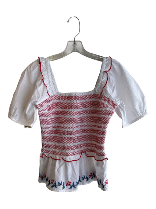 Draper James Size XS White & Red 100% Cotton Off Shoulder Synched Bodice Top White & Red / XS