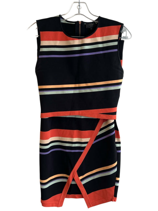 Ted Baker Size 3 Black & Multi Viscose Sleeveless Striped Pencil Skirt Skirt Set Black & Multi / 3