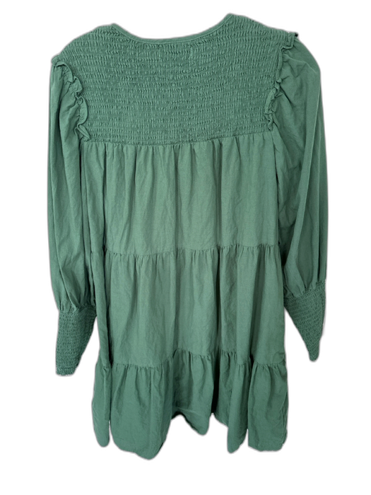 Pomander Place Size S Green Cotton Long Balloon Sleeve smocked V Neck Dress Green / S