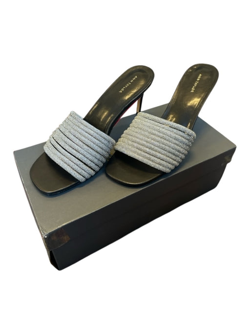 Ann Taylor Shoe Size 8 Black & Silver Leather Rhinestone Stiletto Mules Black & Silver / 8