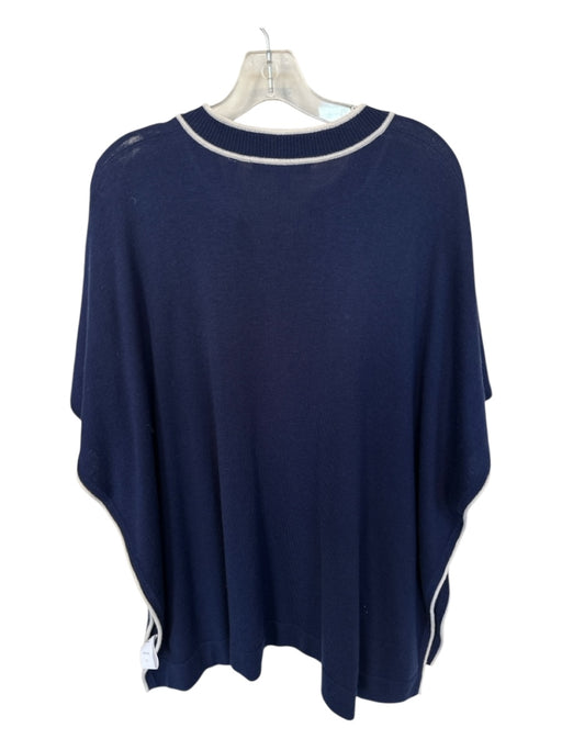 Draper James Size M/L Navy & Cream Wool Batwing Buttons GHW Sweater Navy & Cream / M/L