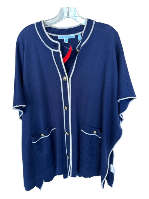 Draper James Size M/L Navy & Cream Wool Batwing Buttons GHW Sweater Navy & Cream / M/L