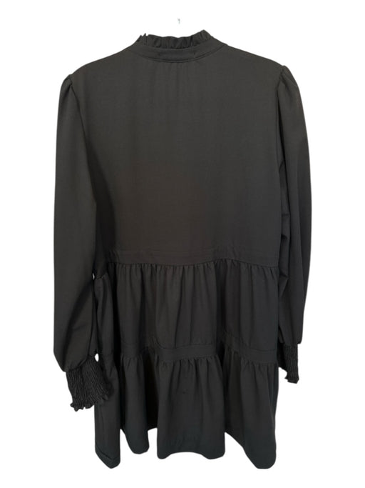 Gibsonlook Size L Black Polyester Blend Long Balloon Sleeve Ruffle Collar Dress Black / L