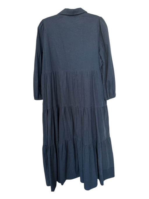 Pomander Place Size L Navy Cotton Long Balloon Sleeve Collar Buttons Maxi Dress Navy / L