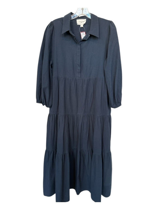 Pomander Place Size L Navy Cotton Long Balloon Sleeve Collar Buttons Maxi Dress Navy / L