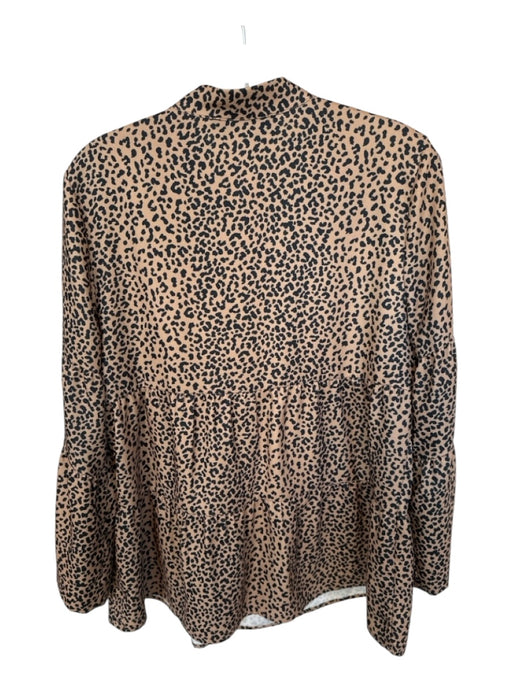 Tuckernuck Size M Tan & black Polyester Long Bell Sleeve Animal Print V Neck Top Tan & black / M