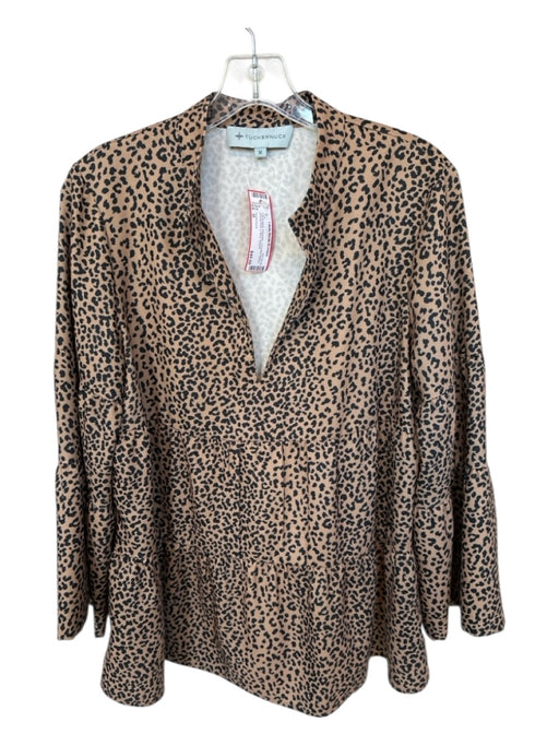Tuckernuck Size M Tan & black Polyester Long Bell Sleeve Animal Print V Neck Top Tan & black / M