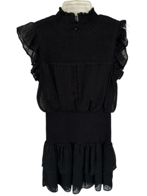 Aqua Size S Black & Silver Polyester Blend Flutter Sleeves smocked Dress Black & Silver / S