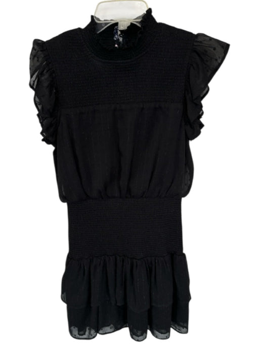 Aqua Size S Black & Silver Polyester Blend Flutter Sleeves smocked Dress Black & Silver / S