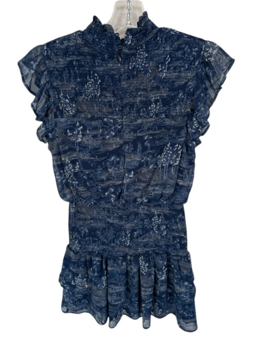 Aqua Size M Navy & white Polyester Blend Flutter Sleeves smocked Tree Dress Navy & white / M