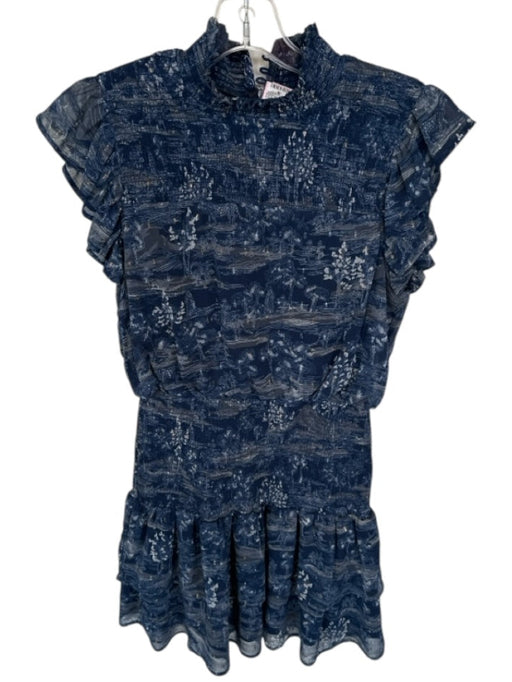 Aqua Size M Navy & white Polyester Blend Flutter Sleeves smocked Tree Dress Navy & white / M