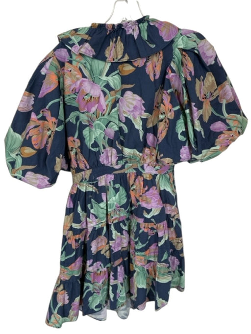 Love The Label Size S Navy & Multi Cotton Long Balloon Sleeve Flowers Dress Navy & Multi / S