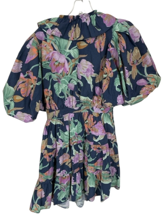 Love The Label Size S Navy & Multi Cotton Long Balloon Sleeve Flowers Dress Navy & Multi / S